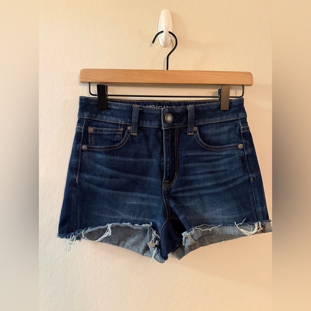 American Eagle Stretch Distressed Hem Hi Rise Shortie Shorts - Size 2